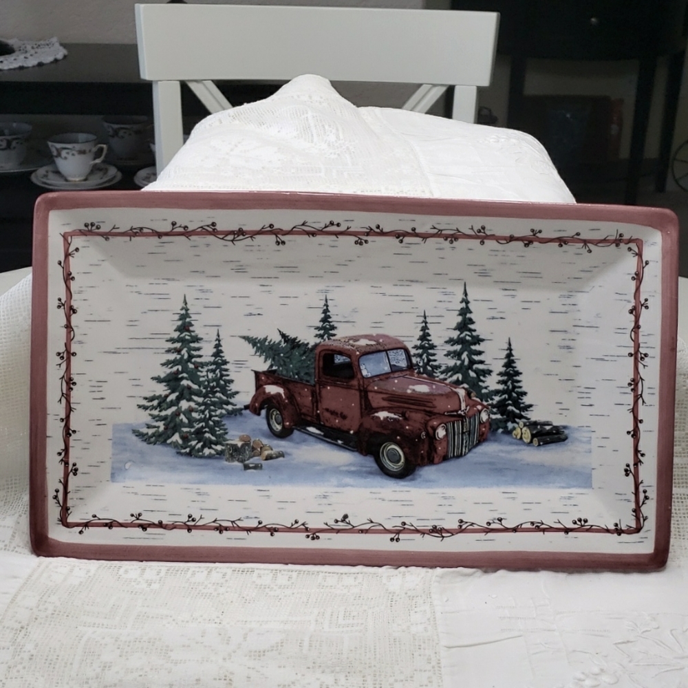 Red truck Christmas platter